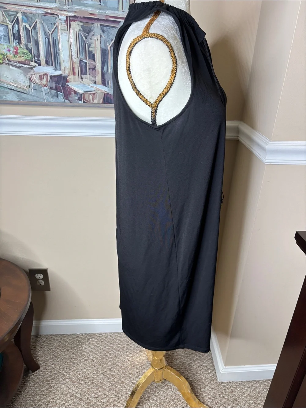 Michael Kors Black Sleeveless Tassel V-Neck Midi Shift Dress